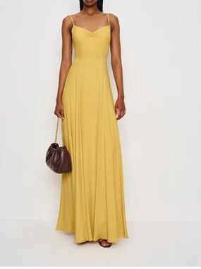 slim fit dress slacks Reformation Pernille Silk Peach Tie Shoulder V-Neck Maxi Gown – The Closet  New York main image 0